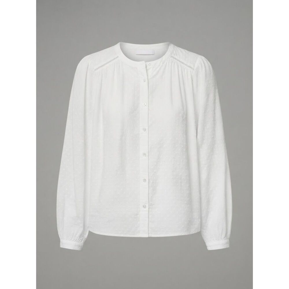 MNG Mango White Swiss Dot Long Sleeve Button Down Blouse Top Size Medium (US 6)
